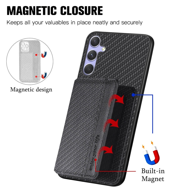 For Samsung Galaxy S25 5G Carbon Fiber Magnetic Card Wallet RFID Blocking Phone Case(Black) - Galaxy S25 5G Cases by PMC Jewellery | Online Shopping South Africa | PMC Jewellery | Buy Now Pay Later Mobicred