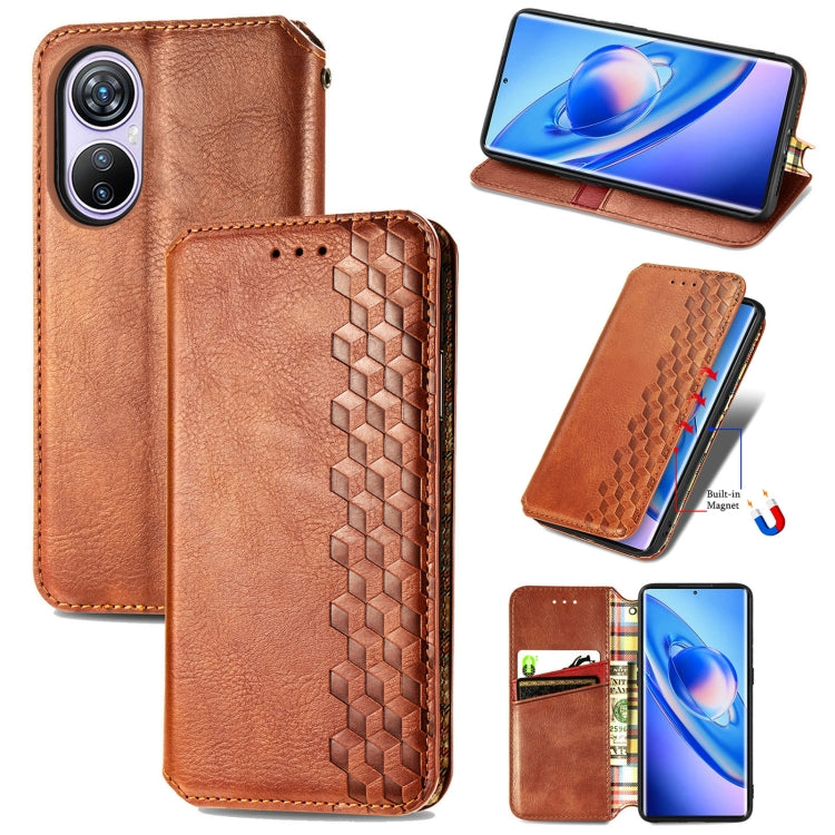 For Blackview A200 Pro Cubic Grid Pressed Magnetic Leather Phone Case(Brown) - More Brand by PMC Jewellery | Online Shopping South Africa | PMC Jewellery