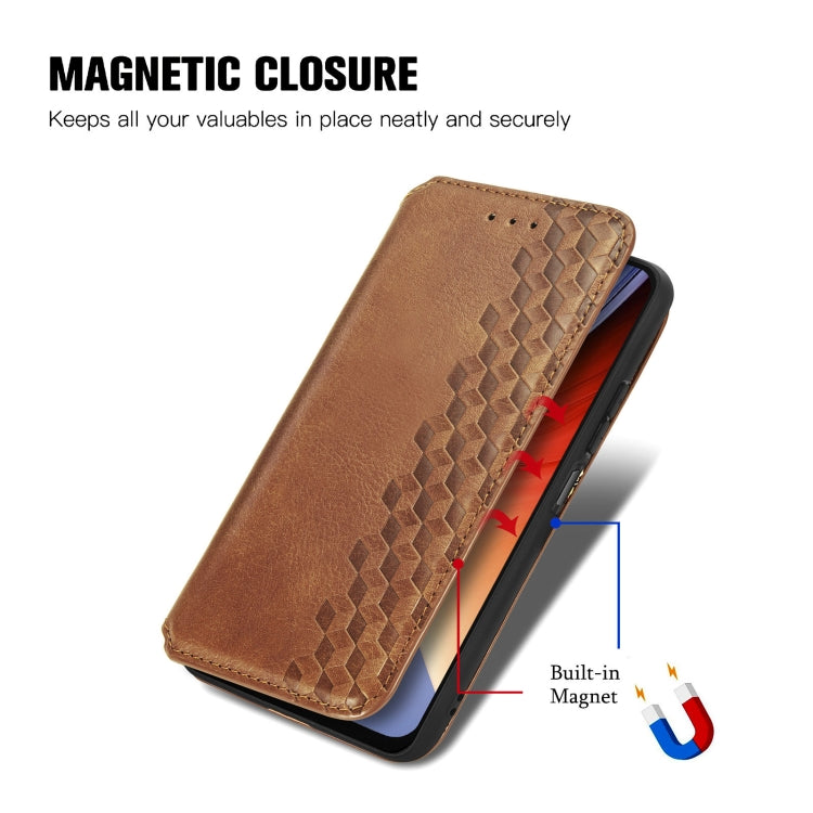 For Blackview A96 Cubic Grid Pressed Magnetic Leather Phone Case(Brown) - More Brand by PMC TechLife | Online Shopping South Africa | PMC TechLife