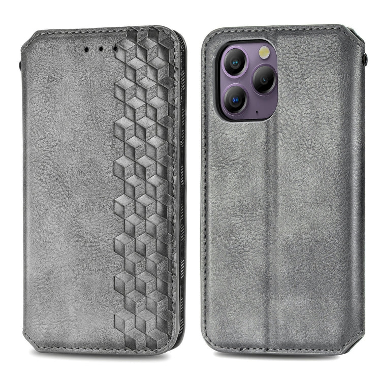 For Blackview A96 Cubic Grid Pressed Magnetic Leather Phone Case(Grey) - More Brand by PMC TechLife | Online Shopping South Africa | PMC TechLife