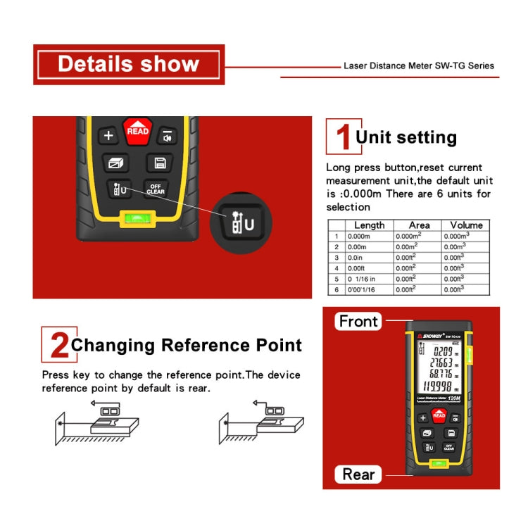 SNDWAY Double Horizontal bubble Rangefinder Laser Distance Meter Range Hand Tool Device SW- TG100 - free shipping - PMC Jewellery - Order now!