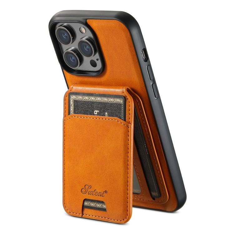 For iPhone 15 Pro Max Suteni H15 MagSafe Oil Eax Leather Detachable Wallet Back Phone Case(Khaki) - free shipping - PMC Jewellery - Order now!