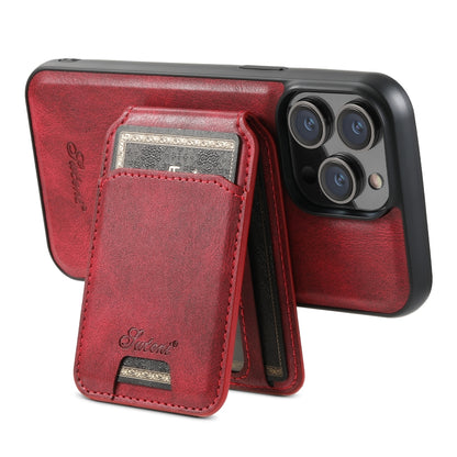 For iPhone 13 Suteni H15 MagSafe Oil Eax Leather Detachable Wallet Back Phone Case(Red) - iPhone 13 Cases by Suteni | Online Shopping South Africa | PMC Jewellery