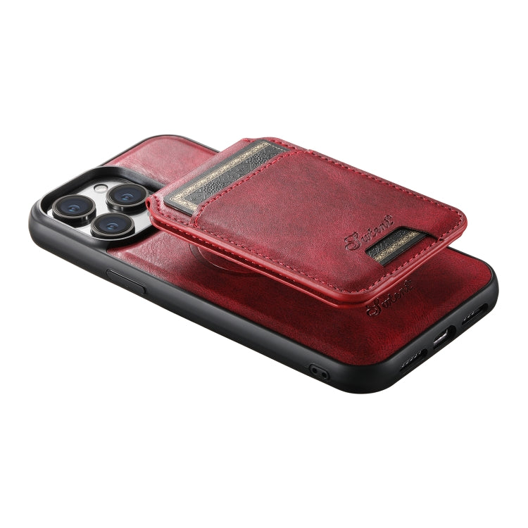 For iPhone 13 Suteni H15 MagSafe Oil Eax Leather Detachable Wallet Back Phone Case(Red) - iPhone 13 Cases by Suteni | Online Shopping South Africa | PMC Jewellery