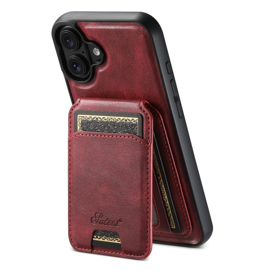 For iPhone 16 Plus Suteni H15 MagSafe Oil Eax Leather Detachable Wallet Back Phone Case(Red) - iPhone 16 Plus Cases by Suteni | Online Shopping South Africa | PMC Jewellery | Buy Now Pay Later Mobicred