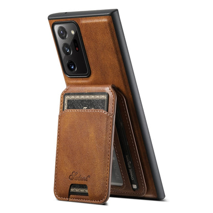 For Samsung Galaxy Note20 5G Suteni H15 MagSafe Oil Eax Leather Detachable Wallet Back Phone Case(Khaki) - Galaxy Note20 Cases by Suteni | Online Shopping South Africa | PMC Jewellery
