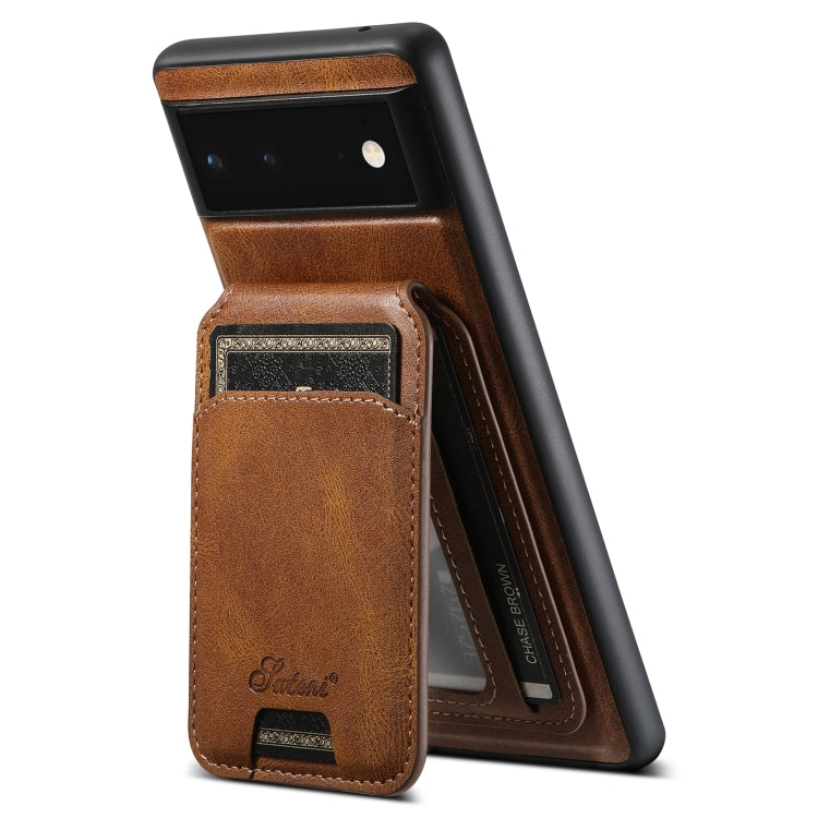 For Google Pixel 6 Suteni H15 Oil Eax Leather Detachable Wallet Back Phone Case(Brown) - Google Cases by Suteni | Online Shopping South Africa | PMC Jewellery | Buy Now Pay Later Mobicred