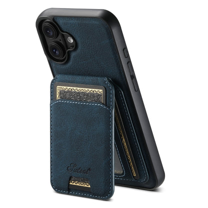 For iPhone 16 Suteni H16 Litchi Texture Leather Detachable Wallet Back Phone Case(Blue) - iPhone 16 Cases by Suteni | Online Shopping South Africa | PMC Jewellery | Buy Now Pay Later Mobicred