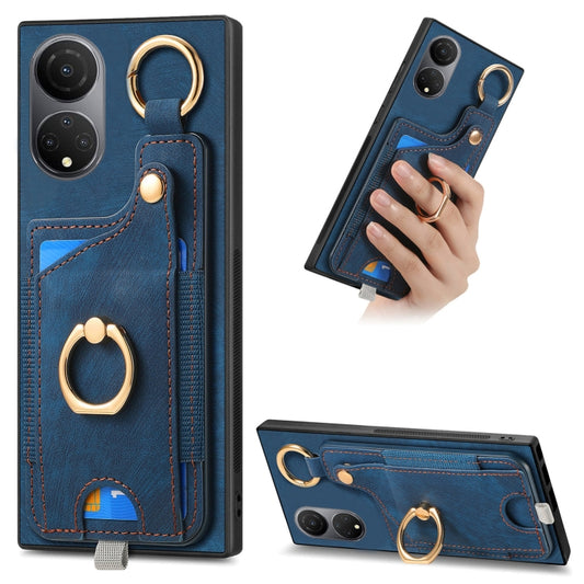 For Honor X7 Retro Skin-feel Ring Card Bag Phone Case with Hang Loop(Blue) - Honor Cases by PMC Jewellery | Online Shopping South Africa | PMC Jewellery