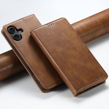 For iPhone 16 Plus Suteni J02 Oil Wax Wallet Leather Phone Case(Brown) - iPhone 16 Plus Cases by Suteni | Online Shopping South Africa | PMC Jewellery | Buy Now Pay Later Mobicred