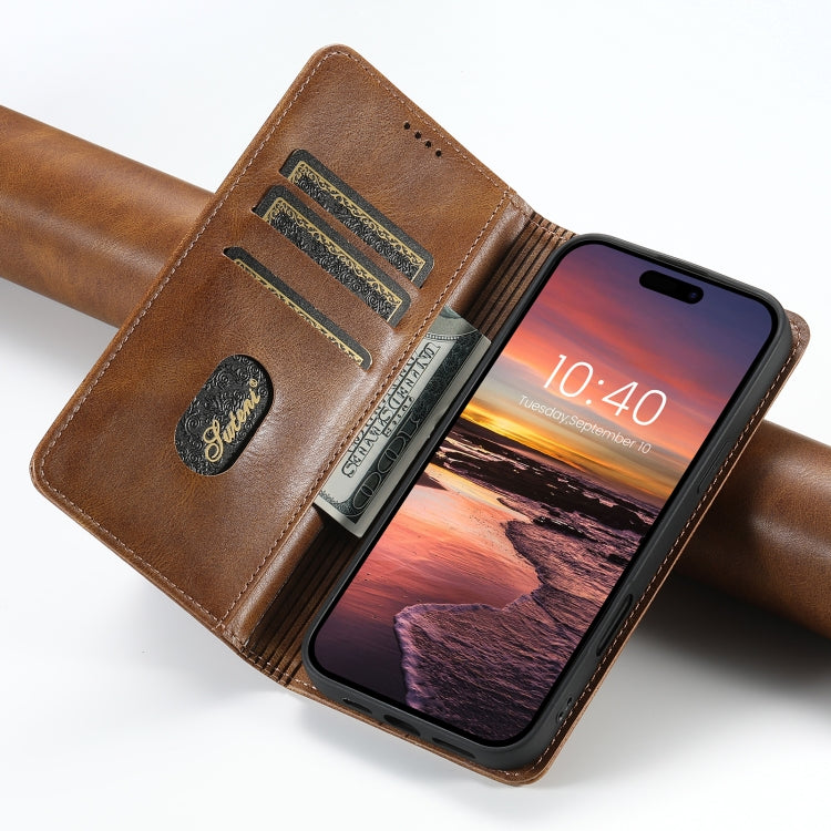 For iPhone 16 Plus Suteni J02 Oil Wax Wallet Leather Phone Case(Brown) - iPhone 16 Plus Cases by Suteni | Online Shopping South Africa | PMC Jewellery | Buy Now Pay Later Mobicred