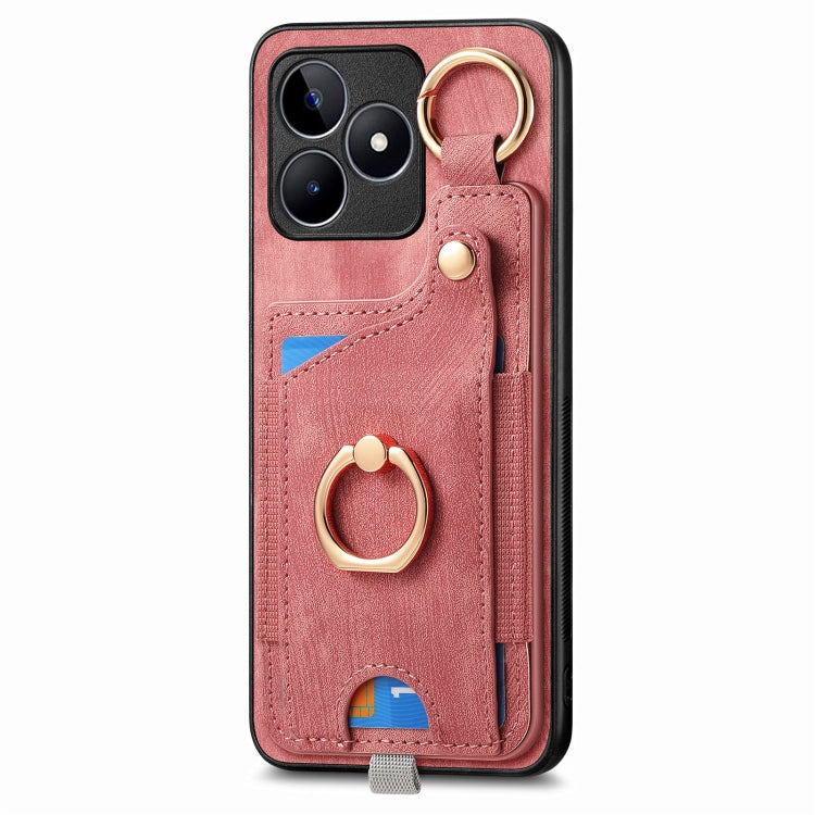 For Realme 10 Pro Retro Skin-feel Ring Card Bag Phone Case with Hang Loop(Pink) - free shipping - PMC TechLife - Order now!