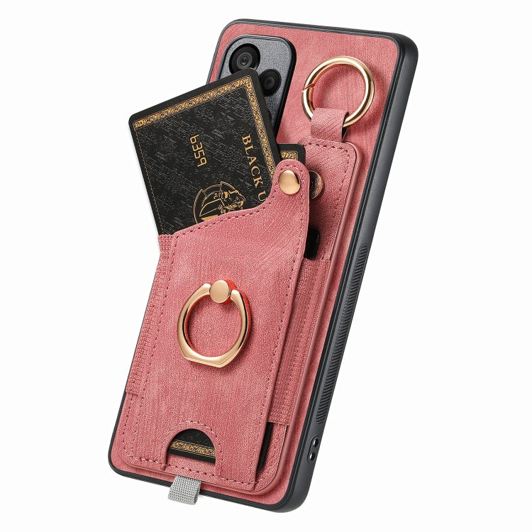 For Realme 10 Pro Retro Skin-feel Ring Card Bag Phone Case with Hang Loop(Pink) - free shipping - PMC TechLife - Order now!