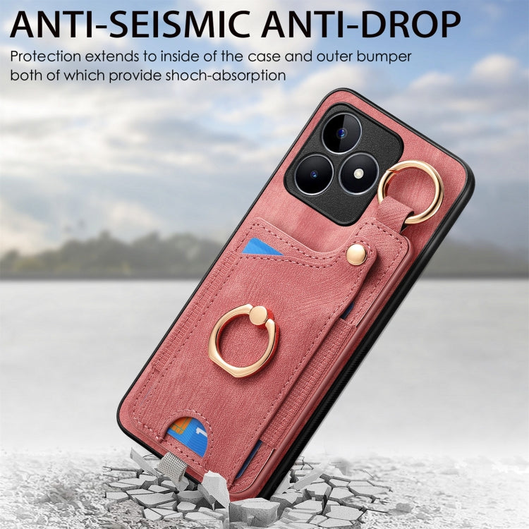 For Realme 10 Pro Retro Skin-feel Ring Card Bag Phone Case with Hang Loop(Pink) - free shipping - PMC TechLife - Order now!