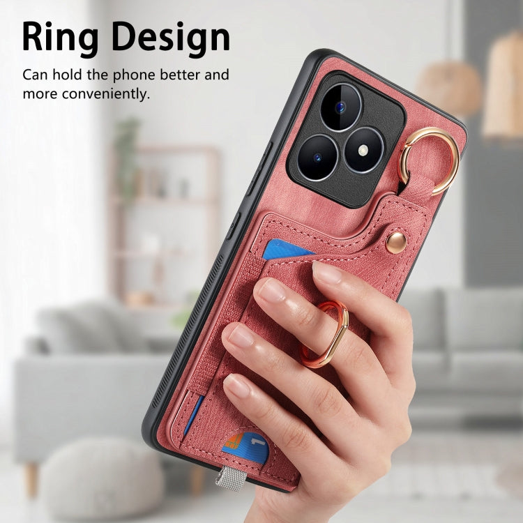 For Realme 10 Pro Retro Skin-feel Ring Card Bag Phone Case with Hang Loop(Pink) - free shipping - PMC TechLife - Order now!