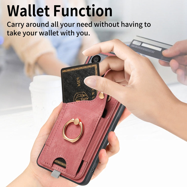 For Realme 10 Pro Retro Skin-feel Ring Card Bag Phone Case with Hang Loop(Pink) - free shipping - PMC TechLife - Order now!