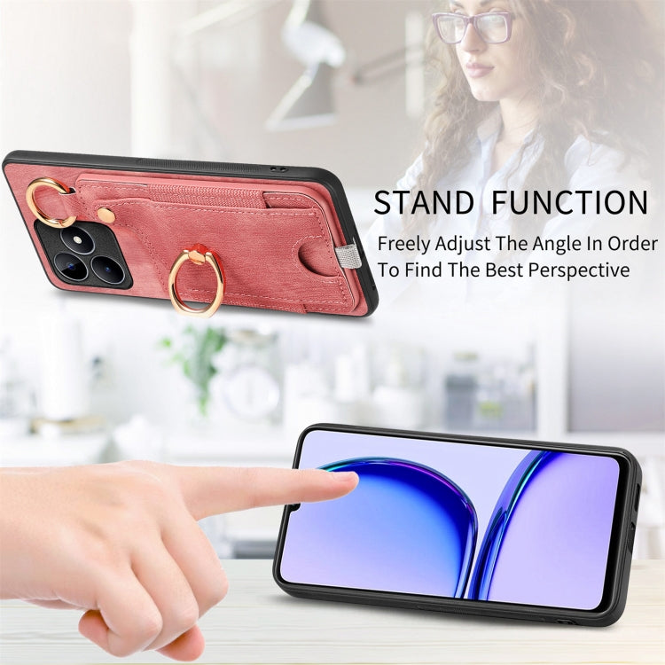 For Realme 10 Pro Retro Skin-feel Ring Card Bag Phone Case with Hang Loop(Pink) - free shipping - PMC TechLife - Order now!