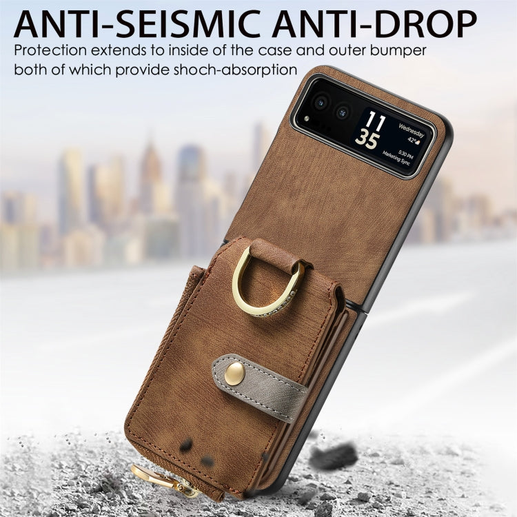 For Motorola Razr 40 Retro Skin-feel Ring Multi-card Wallet Phone Case(Brown) - Motorola Cases by PMC TechLife | Online Shopping South Africa | PMC TechLife | Buy Now Pay Later Mobicred