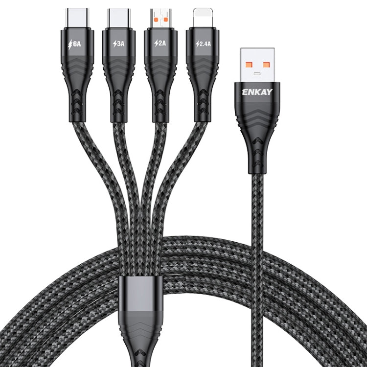 ENKAY 4-in-1 6A USB-A to Type-C / 8 Pin / Micro USB Multifunction Fast Charging Cable, Cable Length:2m(Black) - Multifunction Cable by ENKAY | Online Shopping South Africa | PMC Jewellery | Buy Now Pay Later Mobicred