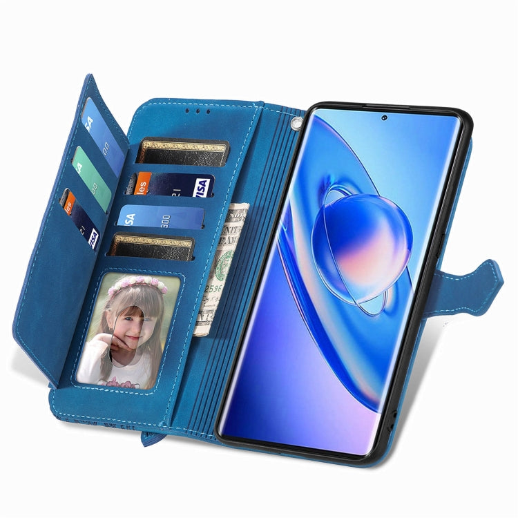For Blackview A200 Pro Embossed Flower Zipper Leather Phone Case(Blue) - More Brand by PMC TechLife | Online Shopping South Africa | PMC TechLife
