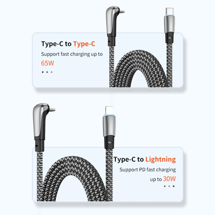 ENKAY PD65W Elbow Type-C to Type-C Fast Charging Data Braid Cable with Indicator Light, Length:2m - USB-C & Type-C Cable by ENKAY | Online Shopping South Africa | PMC TechLife | Buy Now Pay Later Mobicred