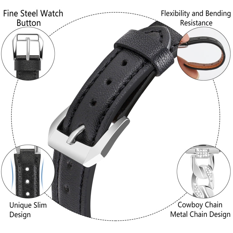 For Apple Watch Series 8 45mm Rhinestone Denim Chain Leather Watch Band(Black) - Watch Bands by PMC Jewellery | Online Shopping South Africa | PMC Jewellery