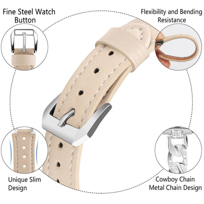 For Apple Watch Series 4 40mm Rhinestone Denim Chain Leather Watch Band(Apricot) - Watch Bands by PMC Jewellery | Online Shopping South Africa | PMC Jewellery