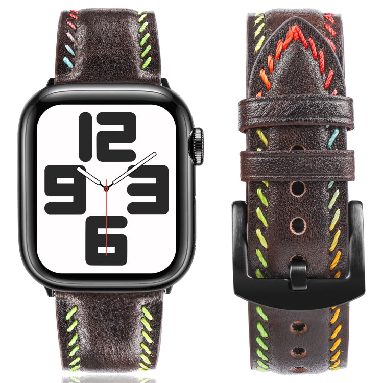 For Apple Watch Ultra 2 49mm Colorful Sewing Thread Leather Watch Band(Dark Brown) - Watch Bands by PMC TechLife | Online Shopping South Africa | PMC TechLife | Buy Now Pay Later Mobicred