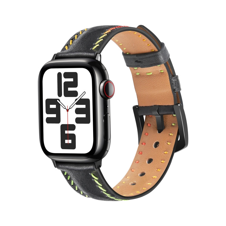 For Apple Watch Ultra 2 49mm Colorful Sewing Thread Leather Watch Band(Black) - Watch Bands by PMC TechLife | Online Shopping South Africa | PMC TechLife | Buy Now Pay Later Mobicred
