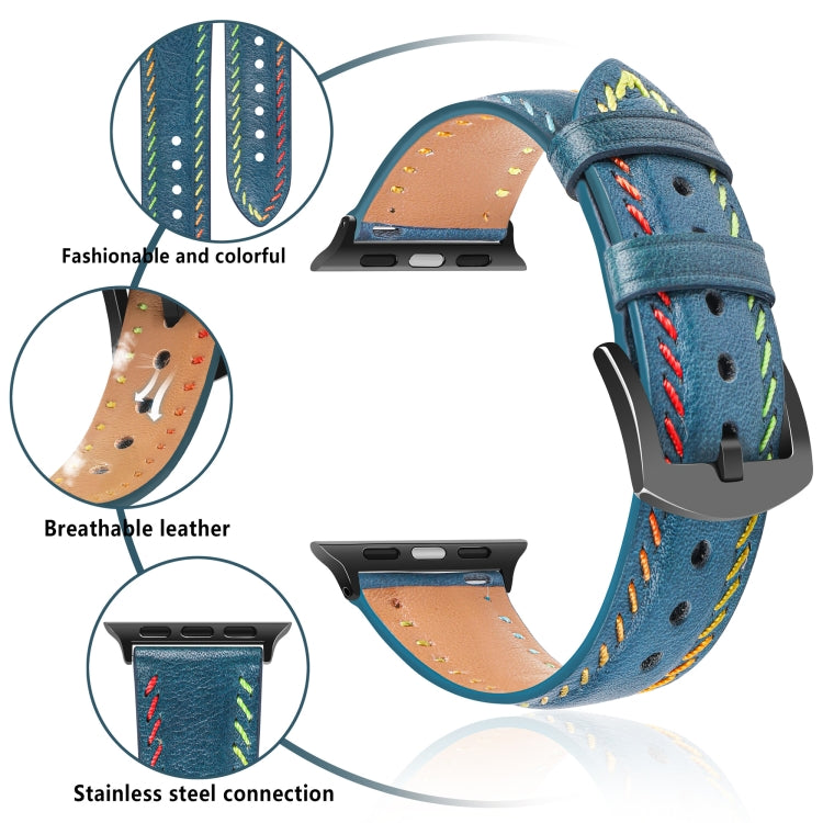 For Apple Watch Ultra 2 49mm Colorful Sewing Thread Leather Watch Band(Blue) - Watch Bands by PMC TechLife | Online Shopping South Africa | PMC TechLife | Buy Now Pay Later Mobicred
