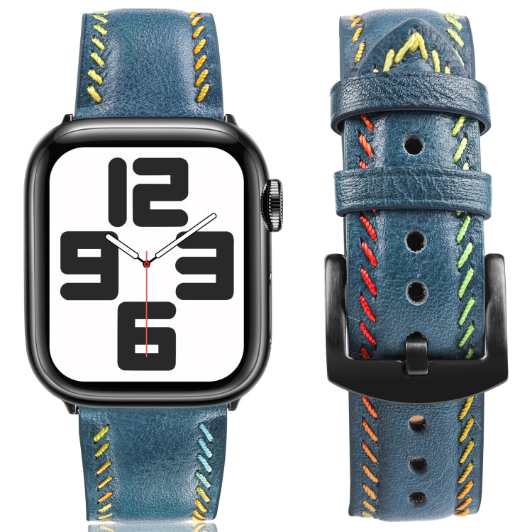 For Apple Watch Ultra 2 49mm Colorful Sewing Thread Leather Watch Band(Blue) - Watch Bands by PMC TechLife | Online Shopping South Africa | PMC TechLife | Buy Now Pay Later Mobicred