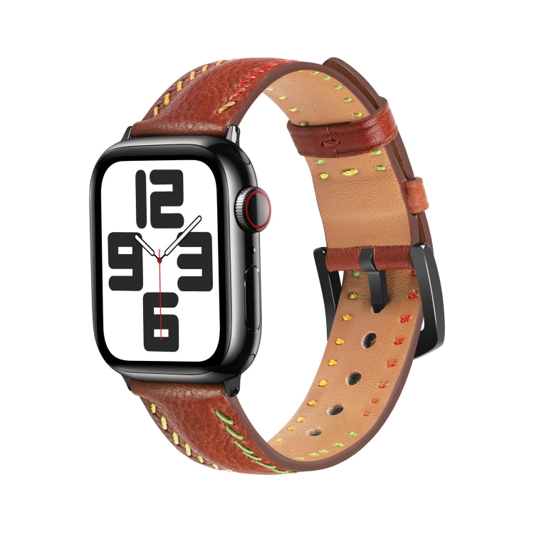 For Apple Watch Ultra 2 49mm Colorful Sewing Thread Leather Watch Band(Brown) - Watch Bands by PMC TechLife | Online Shopping South Africa | PMC TechLife | Buy Now Pay Later Mobicred