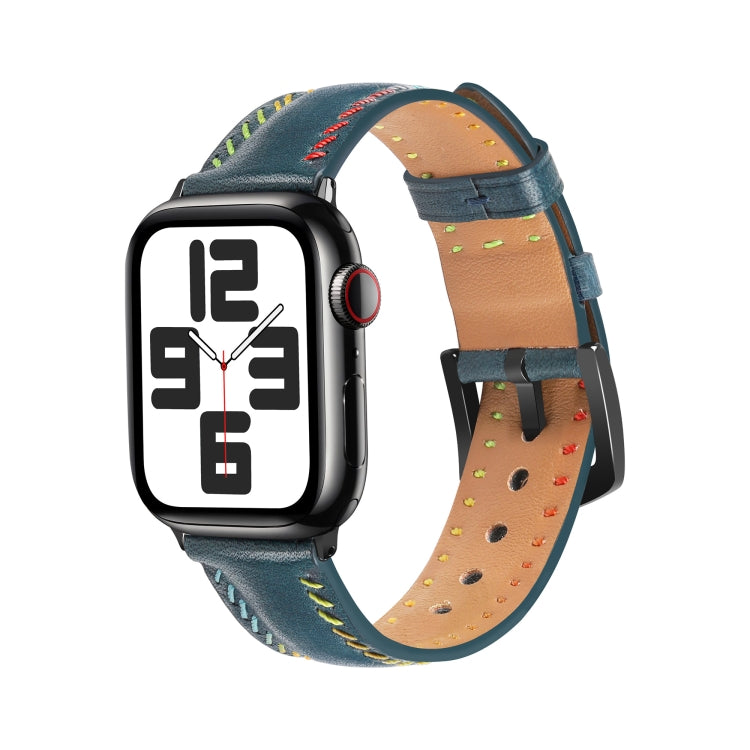 For Apple Watch Ultra 49mm Colorful Sewing Thread Leather Watch Band(Blue) - Watch Bands by PMC TechLife | Online Shopping South Africa | PMC TechLife