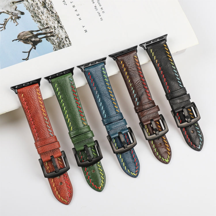 For Apple Watch Ultra 2 49mm Colorful Sewing Thread Leather Watch Band(Brown) - Watch Bands by PMC TechLife | Online Shopping South Africa | PMC TechLife | Buy Now Pay Later Mobicred
