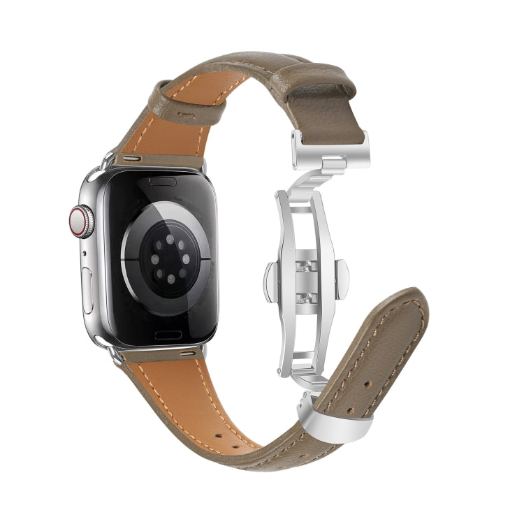 For Apple Watch Series 9 41mm Plain Leather Butterfly Buckle Watch Band(Gray+Silver) - free shipping - PMC TechLife - Order now!