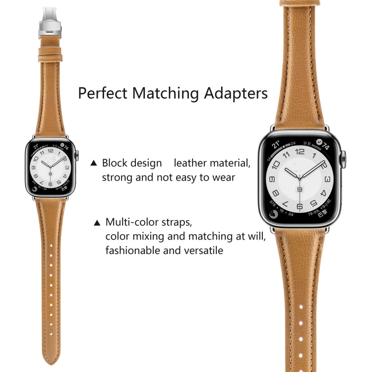 For Apple Watch Series 9 41mm Plain Leather Butterfly Buckle Watch Band(Brown+Silver) - free shipping - PMC TechLife - Order now!