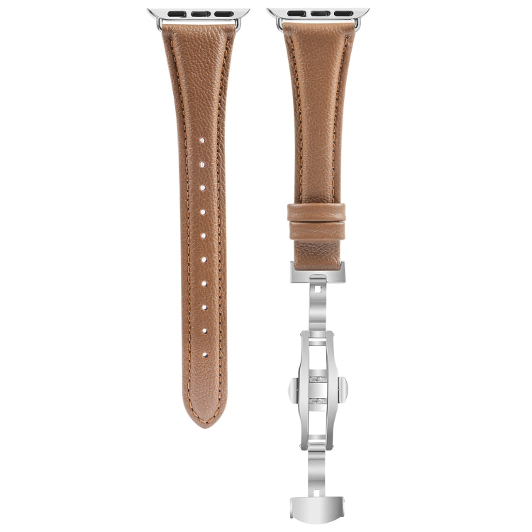 For Apple Watch Ultra 49mm Plain Leather Butterfly Buckle Watch Band(Dark Brown+Silver) - free shipping - PMC TechLife - Order now!