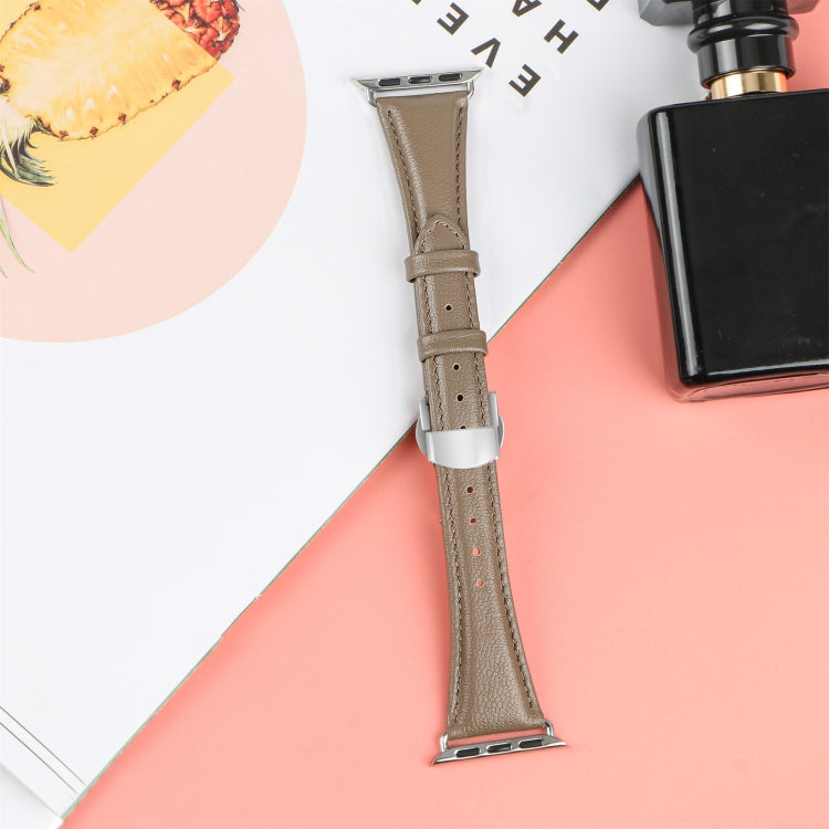 For Apple Watch Series 8 41mm Plain Leather Butterfly Buckle Watch Band(Gray+Silver) - free shipping - PMC TechLife - Order now!