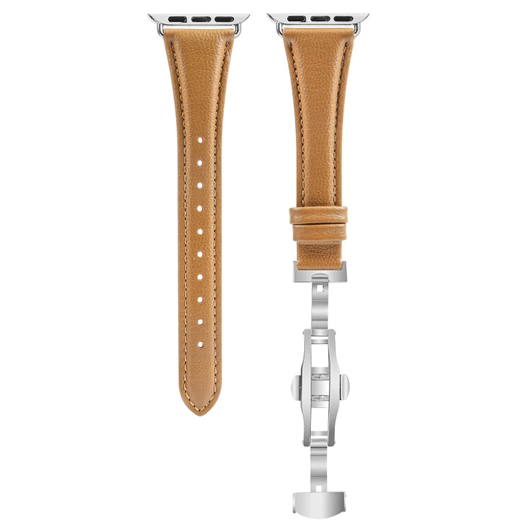 For Apple Watch Series 8 41mm Plain Leather Butterfly Buckle Watch Band(Brown+Silver) - free shipping - PMC TechLife - Order now!
