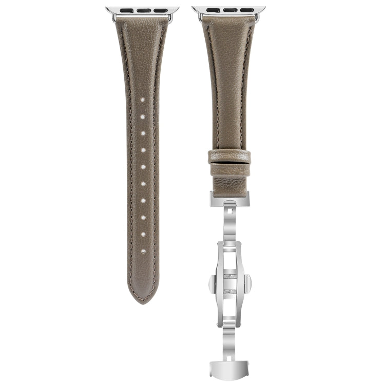 For Apple Watch Series 7 45mm Plain Leather Butterfly Buckle Watch Band(Gray+Silver) - free shipping - PMC TechLife - Order now!