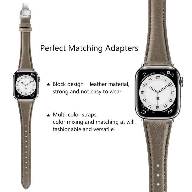 For Apple Watch Series 5 44mm Plain Leather Butterfly Buckle Watch Band(Gray+Silver) - free shipping - PMC TechLife - Order now!