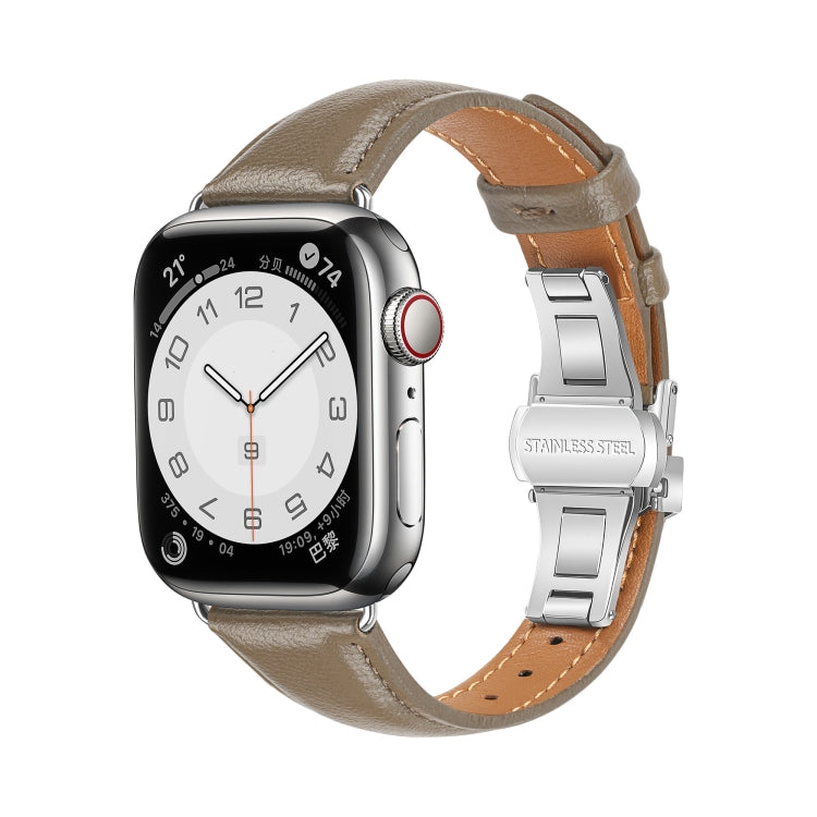 For Apple Watch Series 4 44mm Plain Leather Butterfly Buckle Watch Band(Gray+Silver) - free shipping - PMC TechLife - Order now!