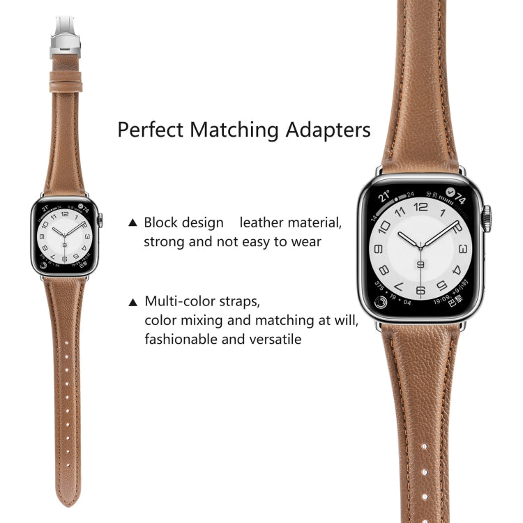 For Apple Watch Series 4 40mm Plain Leather Butterfly Buckle Watch Band(Dark Brown+Silver) - free shipping - PMC TechLife - Order now!