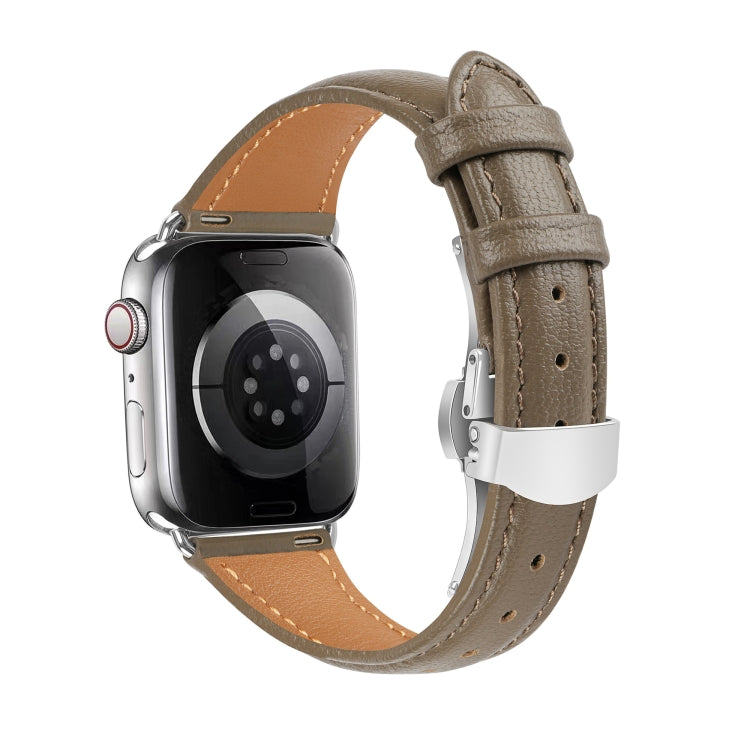 For Apple Watch Series 4 40mm Plain Leather Butterfly Buckle Watch Band(Gray+Silver) - free shipping - PMC TechLife - Order now!
