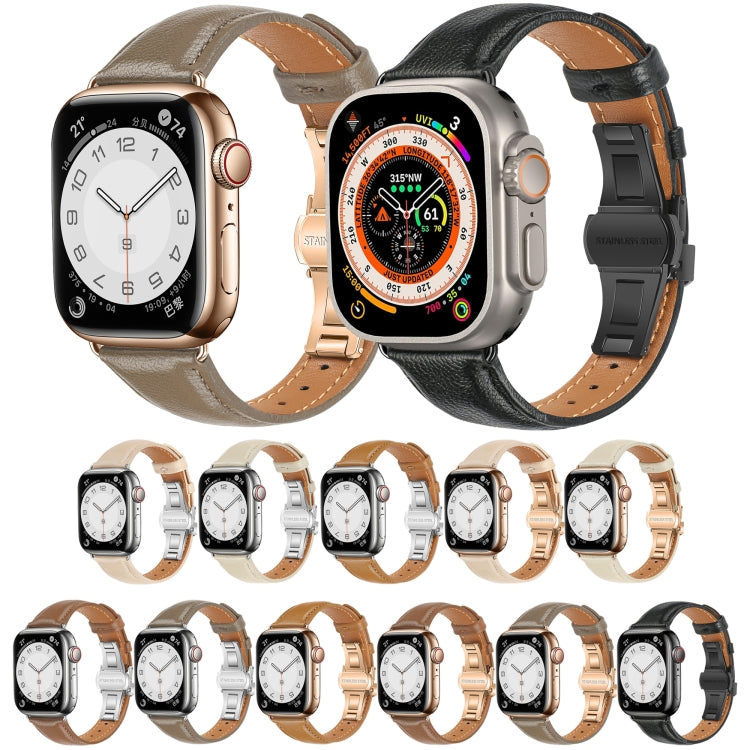 For Apple Watch Series 7 41mm Plain Leather Butterfly Buckle Watch Band(Brown+Silver) - free shipping - PMC TechLife - Order now!