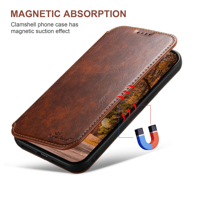 For iPhone 16 Suteni J05 Leather Magnetic MagSafe Phone Case(Khaki) - iPhone 16 Cases by Suteni | Online Shopping South Africa | PMC Jewellery | Buy Now Pay Later Mobicred