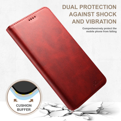 For iPhone 16 Plus Suteni Calf Texture Horizontal Flip Leather Phone Case(Red) - iPhone 16 Plus Cases by Suteni | Online Shopping South Africa | PMC Jewellery | Buy Now Pay Later Mobicred