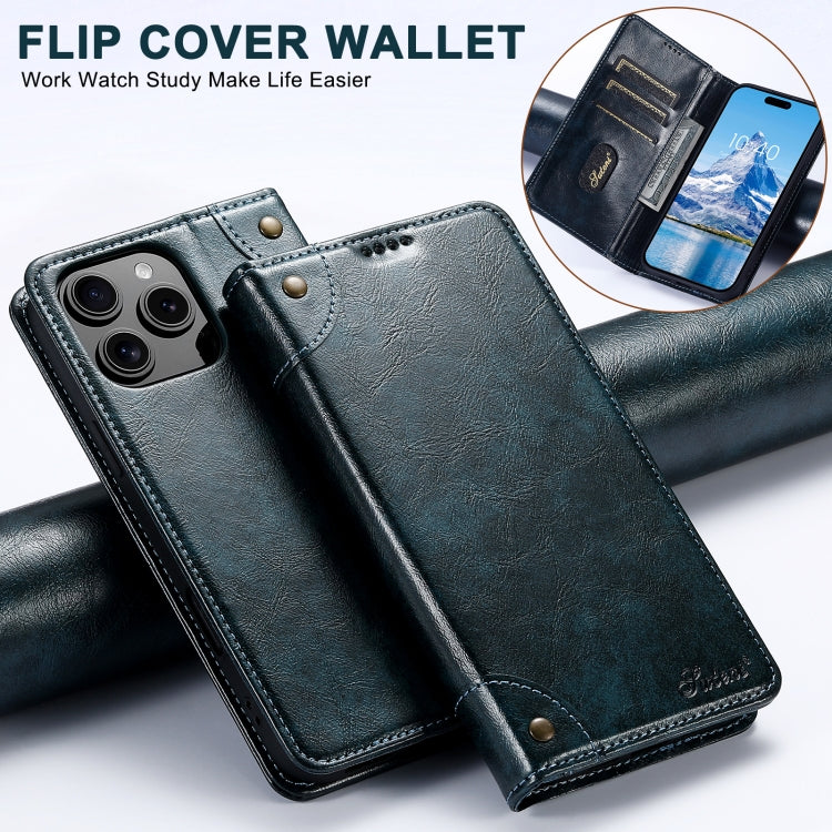 For iPhone 16 Pro Suteni Baroque Calf Texture Buckle Wallet Leather Phone Case(Blue) - iPhone 16 Pro Cases by Suteni | Online Shopping South Africa | PMC Jewellery | Buy Now Pay Later Mobicred