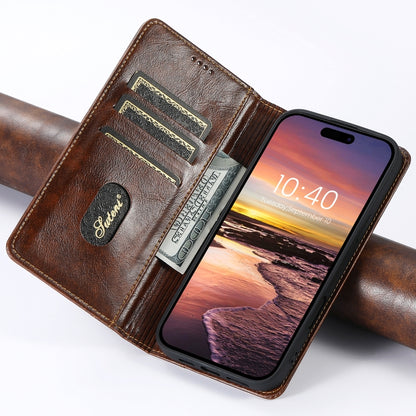 For iPhone 16 Plus Suteni Baroque Calf Texture Buckle Wallet Leather Phone Case(Khaki) - iPhone 16 Plus Cases by Suteni | Online Shopping South Africa | PMC Jewellery | Buy Now Pay Later Mobicred