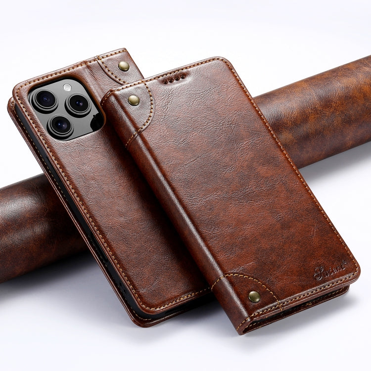 For iPhone 16 Pro Max Suteni Baroque Calf Texture Buckle Wallet Leather Phone Case(Khaki) - iPhone 16 Pro Max Cases by Suteni | Online Shopping South Africa | PMC Jewellery | Buy Now Pay Later Mobicred